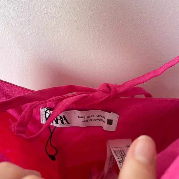 Zara Linen Blend Beaded Draped V Neck Mini Dress NWOT Size Small - Picture 9 of 12